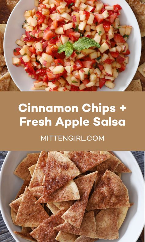 Churro Tortilla Chips, Dip For Cinnamon Pita Chips, How To Make Cinnamon Chips, Apple Salsa And Cinnamon Chips, Sweet Tortilla Chips, Fruit Snacks For Party, Cinnamon Chips Recipes Tortilla, Sweet And Crunch Cinnamon Sugar Pizza, Tortilla Dessert Easy