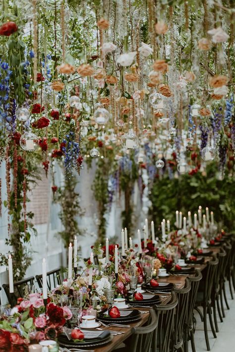 This Moody, Boho Secret Garden Micro Wedding Was A Flawless Floral Fantasy Maximalist Garden Wedding, Boho Carpet Wedding, Whimsical Fantasy Wedding, Witchy Wedding Aesthetic, Moody Floral Wedding, Luxury Micro Wedding, Garden Boho Wedding, Whimsical Wedding Food, Moody Wedding Ideas