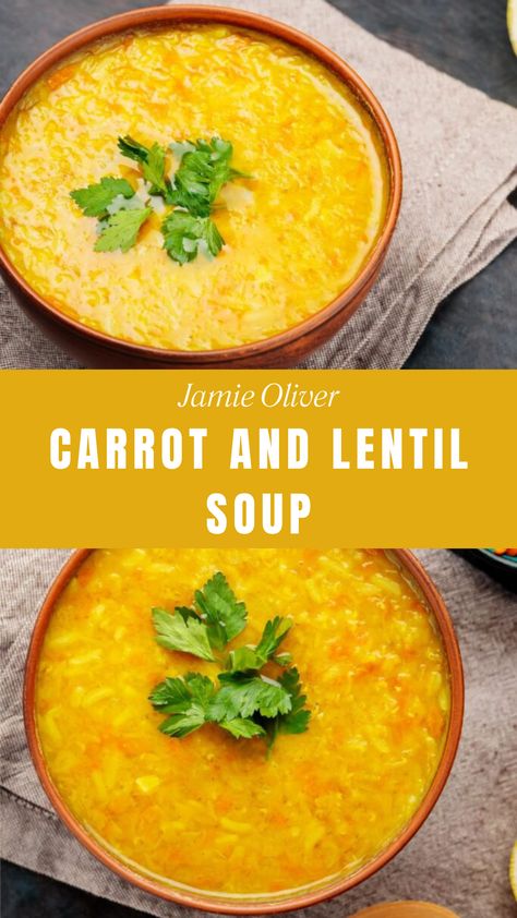 Jamie Oliver Carrot And Lentil Soup Carrot And Lentil Soup Recipes, Jamie Oliver Soup, Lentil Carrot Soup, Carrot And Red Lentil Soup, Carrot Lentil Soup, Garlic Carrots, Carrot And Lentil Soup, Lentil Soup Recipe, Lentil Soup Recipes