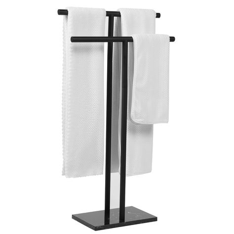 PRICES MAY VARY. Sturdy & Durable - The thick rods of our standing towel racks for bathroom are built to last. Made from high-quality SUS304 stainless steel, they can withstand the weight of heavy towels without bending, warping, tarnishing, rusting or corroding! Great for the outdoors by the pool, hot tub or spa! T Shape Design - The unique double T shape design of this freestanding towel rack for bathrooms allows for easy access to towels from both sides, making it a perfect & convenient for m Black Bathroom Towel Rack, In Shower Towel Rack, Hot Tub Towel Rack, Towel Hanging Ideas Bathroom, Towel Drying Rack Bathroom, Freestanding Towel Rack, Standing Towel Rack, Drying Stand, Free Standing Towel Rack