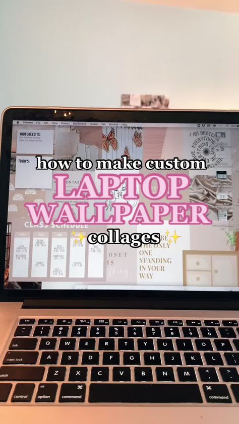 liv(@livaosborne) on TikTok: how to make laptop collage wallpaper 🦋 #collagewallpaper #laptopwallpaper #collage #laptophacks #canvahacks #aesthetic #visionboard #visionboards Stuff To Do On Laptop, How To Create Aesthetic Wallpaper, How To Make My Computer Aesthetic, Apps To Make Collage Wallpaper, How To Get Moving Wallpaper On Laptop, Lockscreen Computer Aesthetic, Google Homescreen Wallpaper Laptop, How To Put A Wallpaper On Laptop, Laptop School Wallpaper