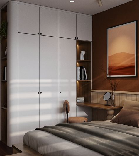 Japandi Apartment Interior Design Nam Nguyen Akari City Apartment Wardrobe Design Japandi, Japandi Dark Bedroom, Japandi Interiors Bedroom Small, Japandi Wardrobe Design, Japandi Apartment Small, Japandi Condo, Japandi Small Apartment, Japandi Small Bedroom, Small Apartment Wardrobe