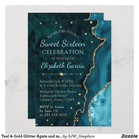 Teal Sweet 16, Teal Invitations, 16 Invitations, Bday Invitations, Sweet 16 Invitations, Teal And Gold, Sweet Sixteen, 40th Birthday, Quince