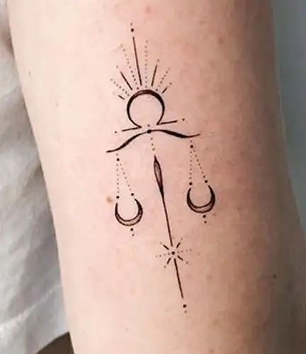 Pretty Libra Tattoos, Scales Balance Tattoo, Small Libra Scale Tattoo, Cute Libra Tattoos For Women, Libra And Virgo Tattoo Together, Libra Scales Tattoo Women, Libra Ankle Tattoo, Feminine Libra Tattoo, Elegant Libra Tattoos