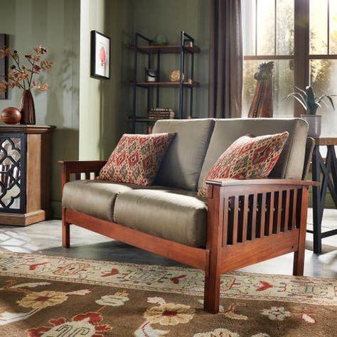 Mission Style Living Room Furniture, Mission Style Living Room, Mission Style Decorating, Craftsman Living Room, Mission Style Furniture, Craftsman Furniture, Classic Bed, Interior Design Themes, Classic Home