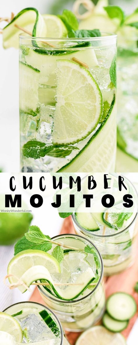 Cucumber Mint Mojito Recipe, Mint And Cucumber Cocktail, Cucumber Lime Mojito, Refreshing Cucumber Cocktail, Cocktail With Cucumber, Cucumber Cocktails Recipes, Cucumber Drinks Non Alcoholic, Refreshing Cucumber Drinks, Cucumber Mixed Drink