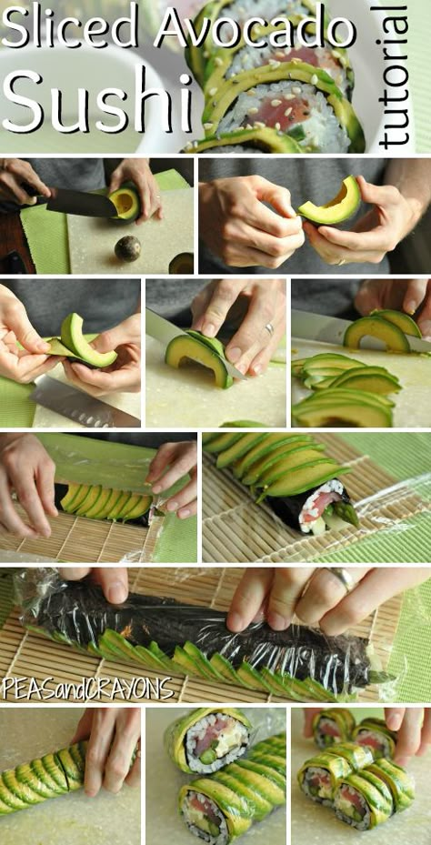 Peas and Crayons: Tips for Flawless Avocado-Wrapped Sushi Sushi Healthy, Resep Sushi, Making Sushi, Avocado Wrap, Easy Sushi, Sushi Love, Sushi Party, Sushi Night, Homemade Sushi