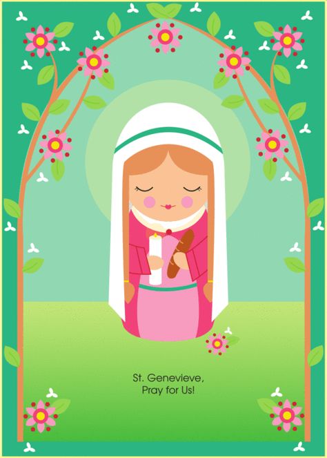 Saint Genevieve Print Catholic Saints For Kids, Saint Genevieve, Saint Clare Of Assisi, Saint Clare, Saints For Kids, St Genevieve, Friend Of God, Mary And Martha, Shining Light