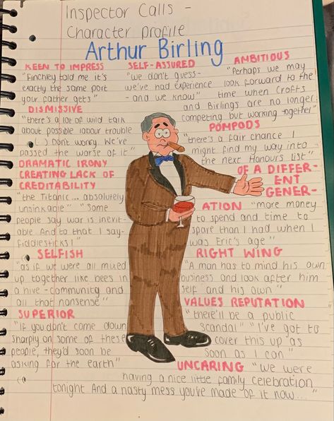 Mrs Birling Mind Map, Mr Birling Mind Map, Gcse Creative Writing Example, The Inspector Calls, Aic Revision, Arthur Birling, An Inspector Calls Quotes, Gcse Study, English Literature Quotes