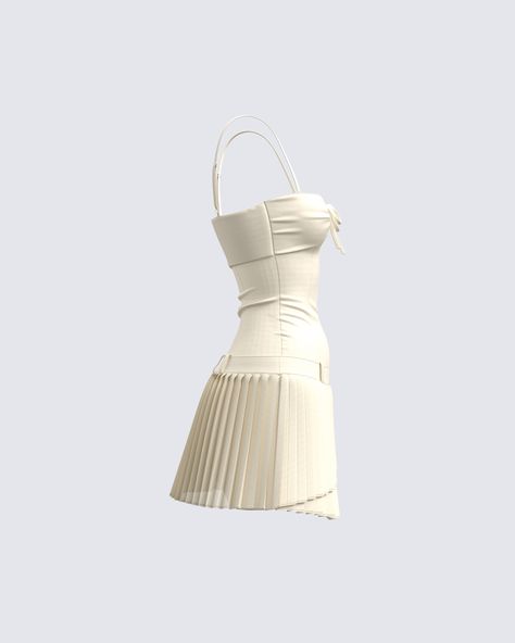 A monochromatic moment will never not be a slay 🤍 Prepare to own the room in this gorgeous two-piece matching set featuring a cream crepe tie front top, paired with a pleated skirt ✨ Dream Wardrobe Clothing, Cream Dress Outfit, Cream Clothes, Cream Outfit, Two Piece Outfits, 2 Piece Skirt Set, Skirt And Top Set, Tie Front Top, White Set