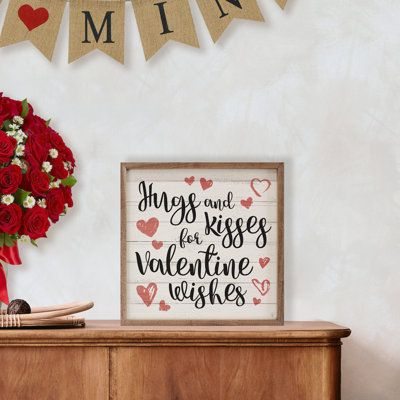 Accent your home with real wood wall décor. Unique walnut framed pieces add depth and interest to any room. Size: 16" H x 16" W | Trinx Valentine Wishes Hearts - Picture Frame Graphic Art on Wood in Black / Brown / Red | 16 H x 16 W x 1.5 D in | Wayfair | Home Decor Valentine Craft Decorations, Heart Picture Frame, Valentine Craft, Valentine Wishes, Valentines Crafts, Valentines Sign, Diy Valentines Decorations, Craft Decorations, Blue Picture Frames