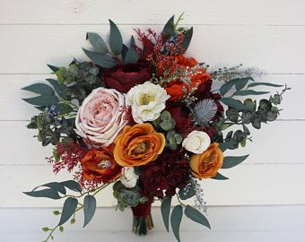 Fall Wedding Orange, Navy Blue Bouquet, Bridesmaid Hair Flowers, Bouquet Fall Wedding, Small Bridal Bouquets, Faux Bouquet, Wedding Orange, Bridal Bouquet Blue, Pink Flower Crown