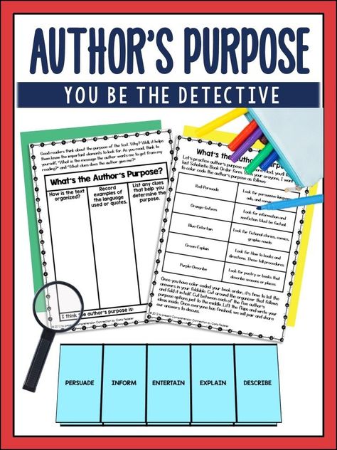 Author's purpose is a challenging skill for most kids, but in this post, you'll get teaching tips and activities to help break down this skill for your students. Free printables includes as well as linked resources and support. Author Purpose Activities, Teaching Authors Purpose, Authors Purpose Middle School, Author’s Purpose, Authors Purpose Pieed, Authors Purpose Graphic Organizer, Authors Purpose Activities, Third Grade Lesson Plans, 4th Grade Activities