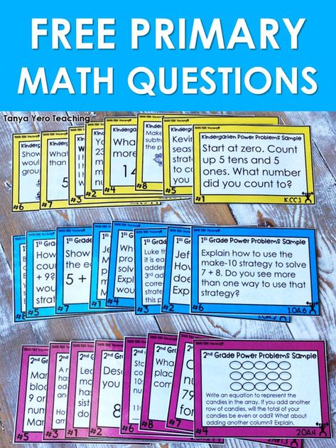 These free kindergarten, 1st grade, and 2nd grade math word problems are perfect for math review, math practice, or question of the day. Use these free primary math worksheets to build conceptual understanding and promote rigorous questioning. These free math questions are aligned to Common Core standards. Second Grade Math Word Problems, 2nd Grade Word Problems Free, Maths Provocations, Word Problems For 1st Grade, Division Math, Spiral Math, Elementary Math Classroom, Math 5, Maths Ideas