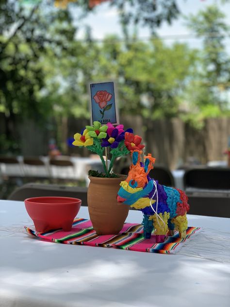 Fiesta Tablescape, Fiesta Theme, Mexican Party, Tablescapes, Birthday Ideas, Bright Colors, Planter Pots, Party Ideas, Baby Shower