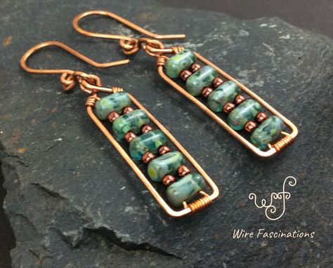 Wire Wrapped Turquoise, Glass Brick, Wire Jewelry Designs, Earring Ideas, Diy Wire Jewelry, Wire Work Jewelry, Turquoise Glass, Handmade Wire Jewelry, Homemade Jewelry