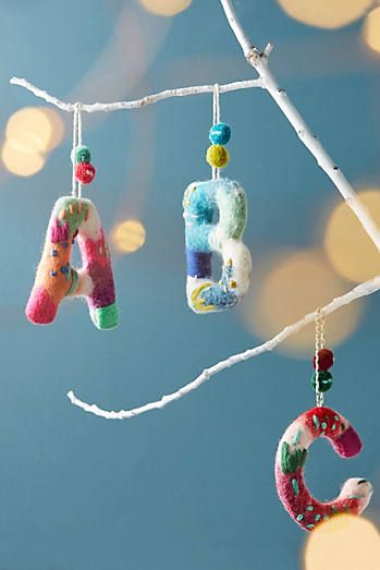 Anthropologie Holiday Decor, Monogram Ornaments, Nursery Color, Christmas Essentials, Sew Felt, Anthropologie Christmas, Anthropologie Holiday, Bohemian Christmas, Alphabet Soup