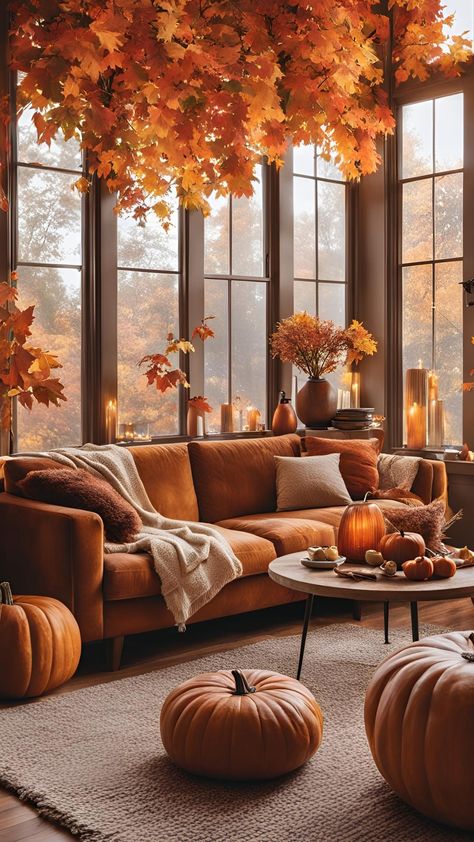 Brown Leather Couch Living Room, Leather Couches Living Room, Fall Bedroom Decor, Autumn Decoration, Creative Flower Arrangements, Fall Bedroom, Elegant Table Settings, Stylist Tattoos, Unique Fall