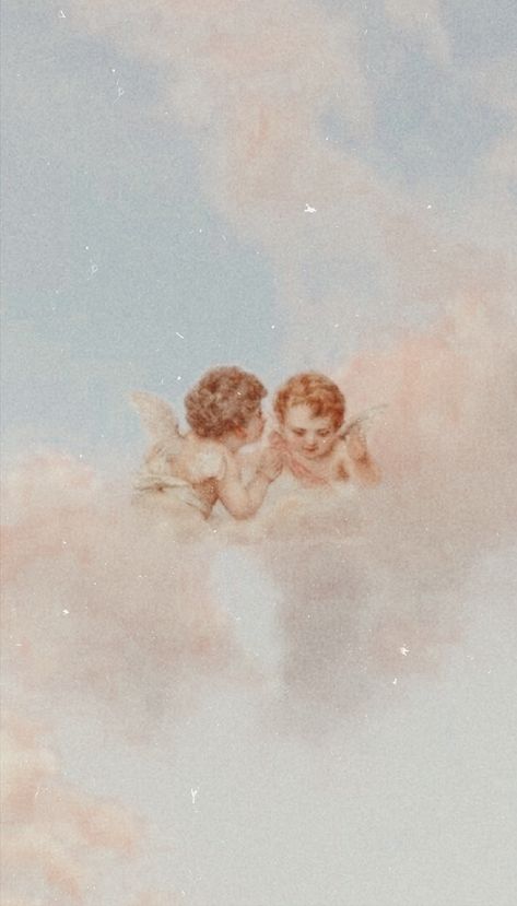 Cherub Wallpaper Iphone, Pink Cherub Aesthetic, Vintage Aesthetic Pictures For Wall, Cherub Angel Aesthetic, Cherub Background, Two Angels Aesthetic, Pink Angelic Aesthetic, Heavenly Aesthetic Wallpaper, Angelic Wallpapers Aesthetic