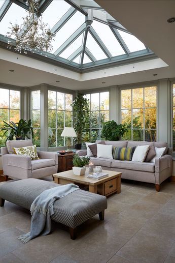 Living Room by Westbury Garden Rooms Veranda Living Room, Special Rooms In House, Conservatory Layout Ideas, House Atrium Design, Large Conservatory Ideas, Yea Garden, Room Skylight, Orangery Interior, Solarium Room