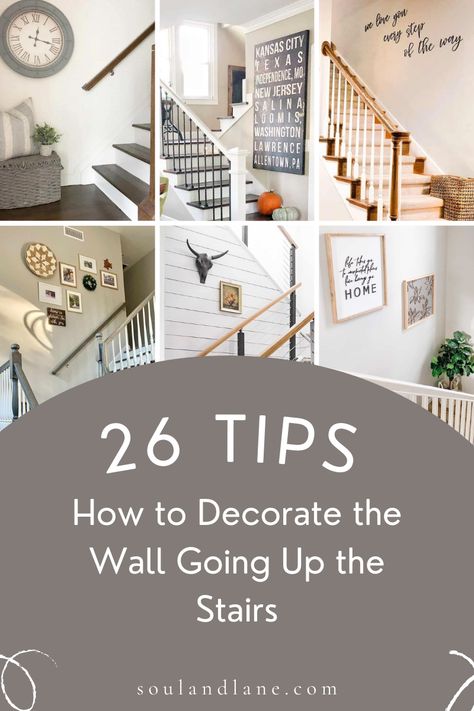 Elevate the charm of your stairwell with a collection of stylish tips on decorating the wall going up the stairs. Explore innovative designs and layout suggestions that transform this often-overlooked space into a visual delight. Click through to uncover ideas that will make your stairwell a focal point of style. Wall Next To Stairs, Stair Decorating Ideas Wall, Stair Hallway Decor, Stairwell Wall Ideas, Stairs And Landing Decor, Landing Decor Ideas, Stairwell Art, Stair Wall Ideas, Stairs Wall Decor Ideas