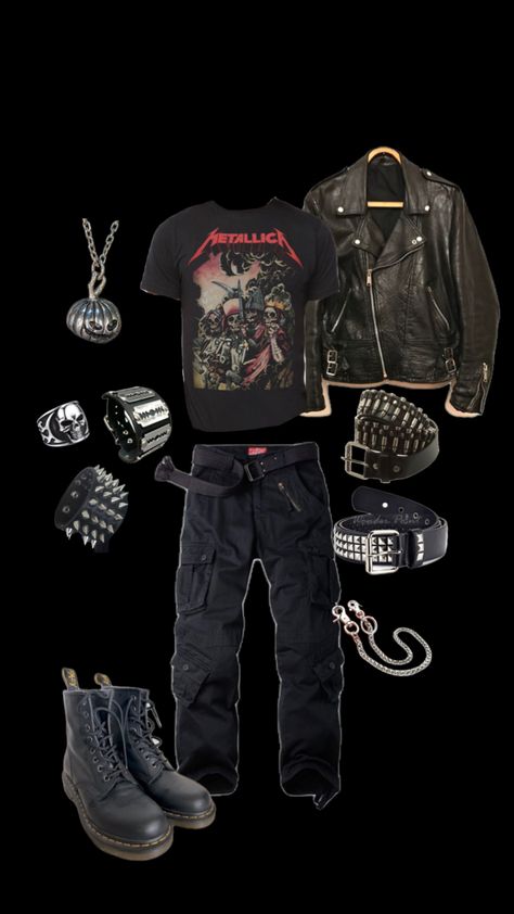 Black Aesthetic Grunge Outfit, Aesthetic Grunge Outfits Men, Metalhead Aesthetic Outfit, Grunge Outfits Punk, Grunge Punk Outfits, Metalhead Fashion, Silly Clothes, Kawaii Fashion Outfits, Punk Rock Fashion