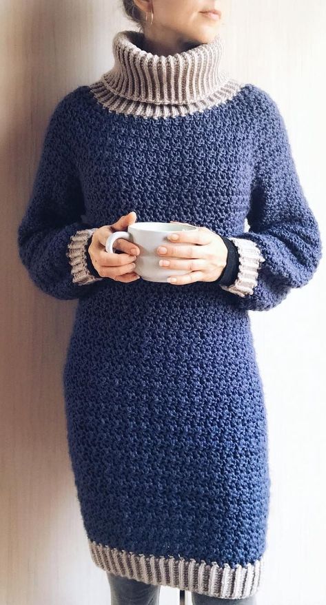 37+ Cute and Stylish Free Crochet Dresses Pattern Design Ideas - Page 32 of 37 - Daily Crochet! Crochet Winter Dresses, Jumper Dress Pattern, Sweater Dress Pattern, Crochet Sweater Dress, Crochet Dress Pattern Free, Knit Dress Pattern, Dress Patterns Free, Crochet Winter, Crochet Dress Pattern