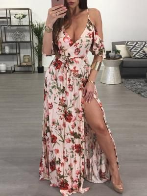 chic me | Women's Clothing, Dresses, Floral Dresses $35.99 Plus Size Bohemian, Floral Printing, Camisole Dress, Beach Maxi Dress, Maxi Slip Dress, Sling Dress, Maxi Robes, Vacation Dresses, Trend Fashion