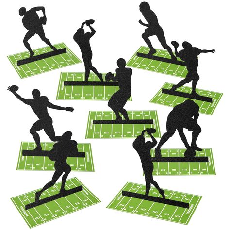 PRICES MAY VARY. Package Content: You will receive 9 pieces of football player silhouette centerpieces in 9 different gestures. Sufficient quantity can meet your decoration needs for football themed parties. Product Size: Each football table centerpiece measures about 7.8inch / 19.9cm long. Proper size for placing on table. Not too big, convenient to carry. Premium Material: These football party decorations centerpieces are made of good quality cardstock, thick and stable, not easy to break. Cle Silhouette Centerpieces, Football Party Decorations Centerpieces, Football Centerpiece Ideas, Football Banquet Ideas, Sports Themed Centerpieces, Football Party Table, Boys Football Party, Football Banquet Centerpieces, Football Player Silhouette