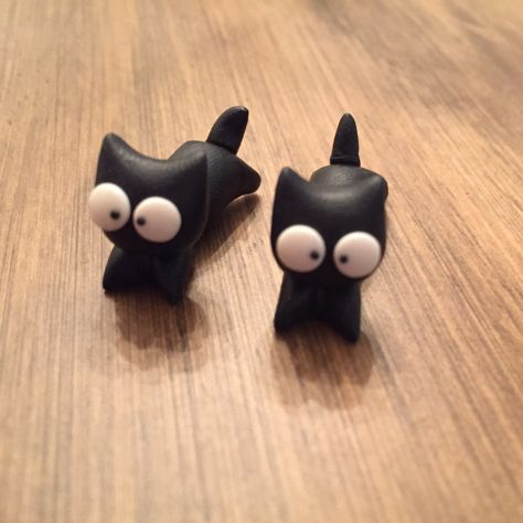 Cute Polymer Clay Black Cat, Through Ear Stud Earrings. Sadly These Adorable Kitties Were Never Worn, I Can Only Wear Tiny Studs. Hoping To Go To A Purrfect Home. Comes In Box. Fimo, Figurine, Animals To Make With Clay, Cute Clay Penguin, Date Night Clay Ideas, Black Cat Earrings Polymer Clay, Model Clay Ideas For Kids, Tiny Air Dry Clay Ideas, Easy To Make Clay Things