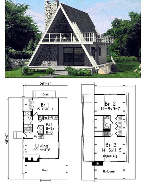 A-Frame House Plan. Total Living Area: 1272 sq. ft., 3 b and 1.5 bathrooms. A Frame Floor Plans, Chalet Modern, Frame House Plans, A Frame Cabin Plans, Casa Hobbit, Triangle House, A Frame House Plans, Cabin Floor, Cabin Floor Plans