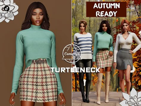 Sims 4 Autumn, Barcelona Dress, Turtleneck Blouse, Sims 4 Cc Kids Clothing, Male Clothing, Viking Woman, Fur Clothing, Sims 4 Mods Clothes, Black Leather Pants