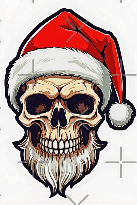 Vector image of a bearded skull wearing a Santa Claus hat, cartoon style Santa Skull Christmas, Christmas Skull Art, Mecha Illustration, Christmas Skulls, Skull Artwork Illustrations, Santa Claus Art, Santa Claus Drawing, Skull Santa, Kraken Art