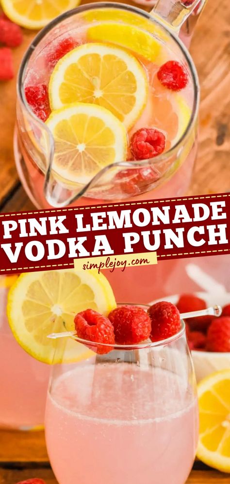 Pink Lemonade Vodka Punch, easy summer drinks, cocktail recipes Frozen Pink Lemonade Vodka Drink, Alcohol Punch, Everyday Drinks, Pink Lemonade Vodka, Pink Lemonade Recipes, Vodka Punch, Alcoholic Punch Recipes, Lemonade Punch, Spring Drink