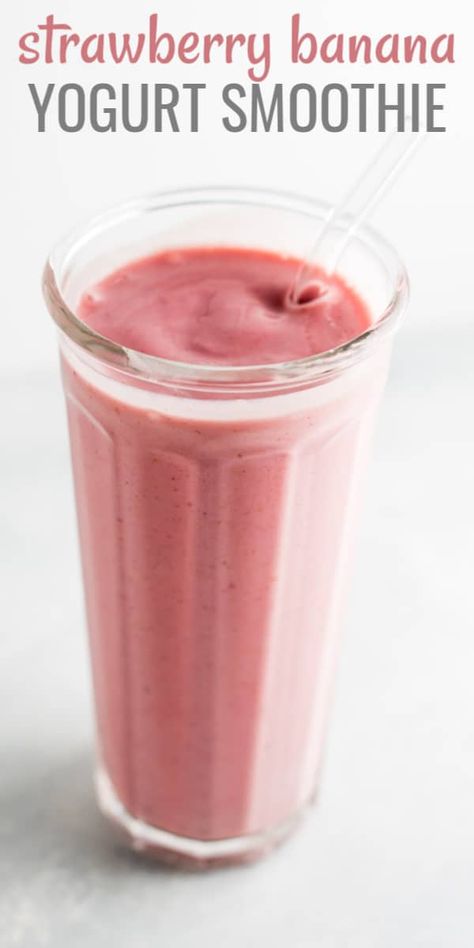 This strawberry banana yogurt smoothie tastes like summer in a glass! #smoothie Strawberry Banana Smoothie With Yogurt, Strawberry Banana Yogurt Smoothie, Banana Yogurt Smoothie, Smoothie Without Yogurt, Yogurt Strawberry, Smoothie Strawberry, Smoothie Banana, Banana Apple Smoothie, Banana Yogurt