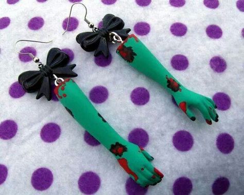 I want these!!!! How cute Zombie Gifts, Zombie Girl, Arm Jewelry, Doll Jewelry, Psychobilly, Creepy Dolls, Womens Clothes, Polymer Clay Charms, Doll Crafts