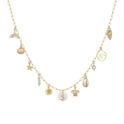 PRICES MAY VARY. Beach Charm Necklace: This stunning beach necklace chain features a delicate engraved A to Z alphabet pendants adorned with a collection of ocean elements, such as sand dollars, sea shells, starfish, conchs, pearls, turtles, ocean wave charms, etc. Each gold necklace is charming and will complement your favorite summer outfit in any occasion. Quality Materials: Our charm necklace for women is crafted from quality brass with 14K gold plated. Lead free & nickel free, hypoallergeni Beach Charm Necklace, Ocean Elements, Charm Necklace Diy, Surfer Jewelry, Summer Beach Jewelry, Beach Necklace, Sand Dollars, Trending Necklaces, Starfish Necklace