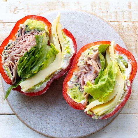 Bell Pepper Sandwich Bell Pepper Wrap, Red Bell Pepper Sandwich, Bell Pepper Healthy Recipes, Keto Pepper Sandwich, Sandwich For Diabetics, Healthy Meals With Bell Peppers, Bell Peppers Sandwich, Bell Pepper Sandwich Cream Cheese, Gf Sandwich Ideas