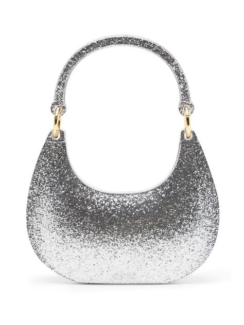 glitter hard-body curved bag from ESTILÉ featuring silver-tone, glitter detailing, hard circular body, curve-edge body, single rounded top handle and hinged design. | ESTILÉ Glitter Hard-Body Curved Bag Bag Silver, The Bag, Top Handle, Glitter, Silver, Design