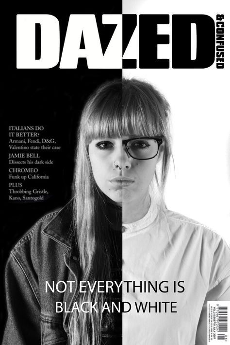 My dazed and confused magazine cover. Dazed And Confused Magazine Editorial, Split Image Photography, Black And White Magazine Cover, Split Image, Magazine Cover Layout, Magazine Cover Ideas, Graphic Design Magazine, Magazine Design Cover, Cover Photography