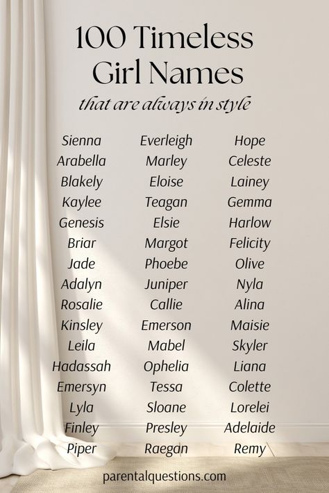 Searching for a classic and timeless girl name that's always in style? Explore our list of 100 beautiful classic baby girl names that you'll love! Whether you want vintage, traditional, or classic names, we have the best traditional baby girl names for you. Find timeless girl names and classic baby names right here! Girl Baby Names List, Girls Names List, Traditional Baby Girl Names, Timeless Baby Names, Classic Baby Names, Vintage Girl Names, Classic Baby Boy Names, Baby Names List