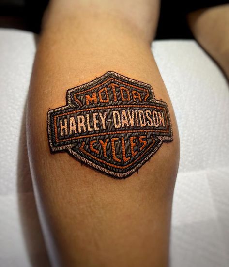 Patch tattoo - 25 the Best Tattoo Artists | iNKPPL Harley Davidson Bar And Shield Tattoo, Patch Style Tattoo, Harley Davidson Tattoos For Women, Motorcycle Tattoo For Women, Harley Davidson Tattoo, Harley Tattoo, Patch Tattoo, Shield Tattoo, Harley Tattoos