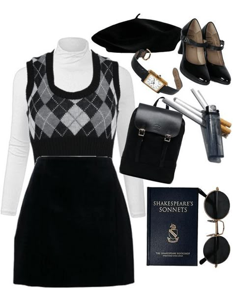 Aesthetic Clothes Dark Academia, Estilo Academy Dark, Dark Acdimea Outfit, Dark Academia Aesthetic Outfit Girls, Dark Academia Old Money Outfit, Black Academia Aesthetic Outfit, Dark Academia Dress Outfit, Dark Academia Girl Outfits, Black Dark Academia Outfits