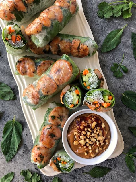 SUMMER ROLLS — SPOON & SWALLOW Shrimp And Noodles, Healthy Spring Rolls, Shrimp Summer Rolls, Vietnamese Rice Paper, Vietnamese Summer Rolls, Vietnamese Rice, Impressive Appetizers, Shrimp Spring Rolls, Vietnamese Spring Rolls