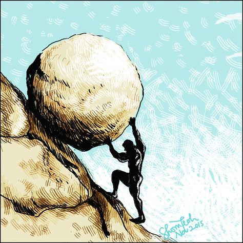 Myth Of Sisyphus Art, Sysiphus Drawing, Sisyphus Drawing, Sisyphus Illustration, Sisyphus Art, Sisyphus Tattoo, Motivation Prints, Courage Art, Choose Her