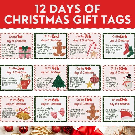 Looking for Christmas list ideas that won't break your bank? These aesthetic yet simple 12 days of Christmas gift ideas list will be loved and enjoyed by every adult. Thoughtful gifts are curated to show your appreciation on each day leading up to Christmas. Each tag comes with a gift idea that can be easily found anywhere! What more, you can check out my page for it's editable version, or even a larger 24 tags set which includes many specific gift items. 12 Days Of Christmas Ideas For Staff, 12 Days Of Christmas Gift Ideas For Work, 12 Days Of Christmas Ideas For Work, Staff Secret Santa, Secret Santa Tags, Secret Santa Gift Tags, 12 Days Of Christmas Tags, Santa Tags, Work Secret Santa