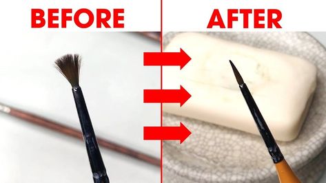 How to restore your paint brushs - hacks for artist How To Organize Paint Brushes, How To Make A Paint Brush, How To Clean Your Paint Brushes, How To Clean Brushes Paint, Types Of Paint Brushes And Their Uses, Paint Brush Hacks, Clean Paint Brushes Dried, How To Clean Acrylic Paint Brushes, How To Clean Paint Brushes