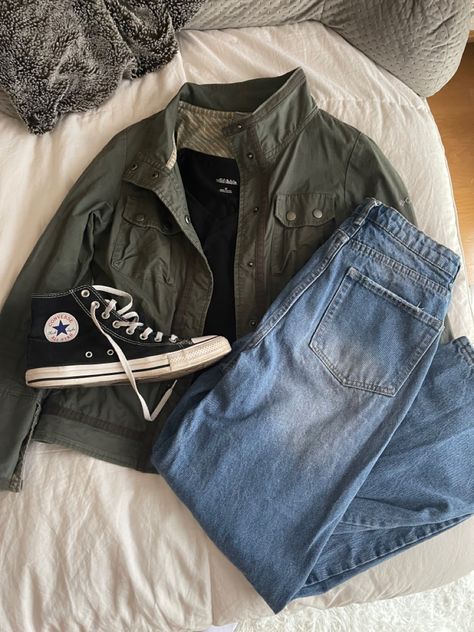 Outfits With Green Jacket Casual, How To Style A Green Jacket, Army Green Shacket Outfit, Green Corduroy Jacket Outfit Men, Army Green Jacket Outfit Aesthetic, Men’s Green Jacket Outfit, Green Outfit Masc, Green Denim Jacket Outfits Men, Green Jeans Jacket Outfit