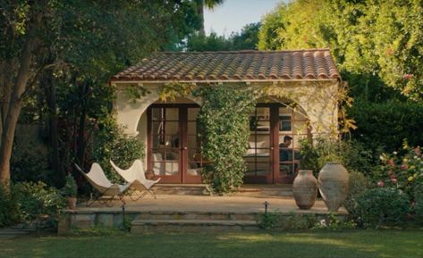 Tiny Hacienda Home, Home Again House, French Guest House, Small California Homes, Houses With Guest House, Mediterranean Guest House, Spanish Guest House, Spanish Style Guest House, Small Boho House Exterior