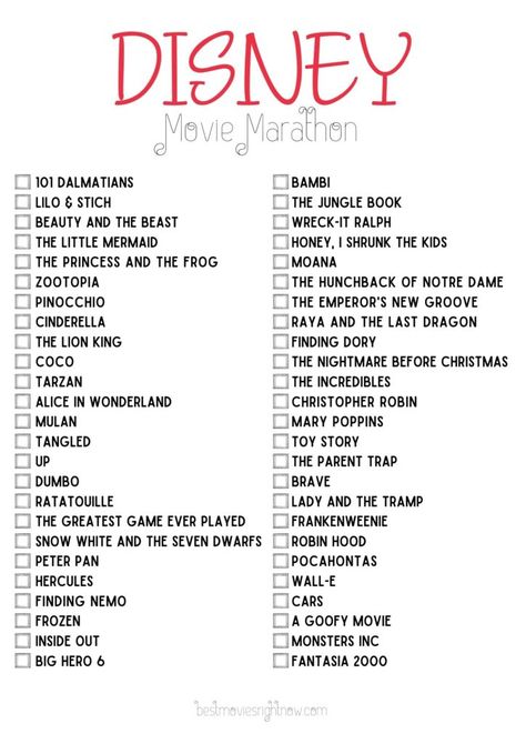 Walt Disney Movies List, Disney Movie Marathon List, Movie Marathon List, Disney Movie Marathon, Disney List, Disney Movies List, Disney Marathon, Movie Hacks, Disney Movies To Watch